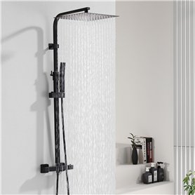 HOMELODY Colonne de Douche Noir Thermostatique avec Ultra-fin Tête de Douche Acier Inoxydable 30x30CM