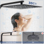 HOMELODY Colonne de Douche Noir Thermostatique avec Ultra-fin Tête de Douche Acier Inoxydable 30x30CM, Colonne Douche avec Robin