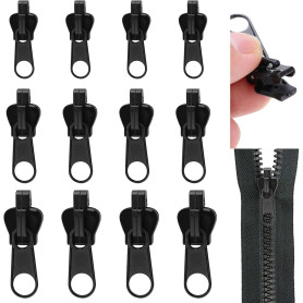 ETELIAR Curseur Fermeture Eclair 12 Pièces Curseur Fermeture Eclair Clipsable 3 Tailles Reparation Fermeture Eclair Couleur: Noi