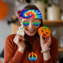 KRYMSON Déguisement hippie 3 pièces avec lunettes de soleil Pop Bandana Batik pendentif signe de la paix costume rétro disco acc