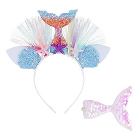 NYGGTYK 1 bandeau coloré en forme de poisson avec 1 pince à cheveux en queue de poisson