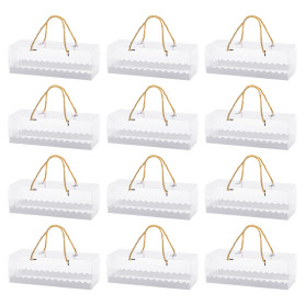 ZBHDEYG Lot de 12 boîtes à gâteau transparentes avec ficelle dorée - Avec feuilles de papier - Boîte à gâteau - Boîte à biscuits