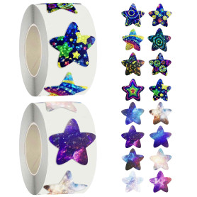 Lot de 2 rouleaux d'autocollants étoiles à paillettes pour enfants