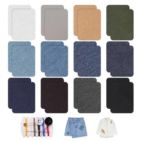 Lot de 24 patchs thermocollants - 1 kit de couture - Patch thermocollant pour tissu - Patch thermocollant carré pour vêtements -