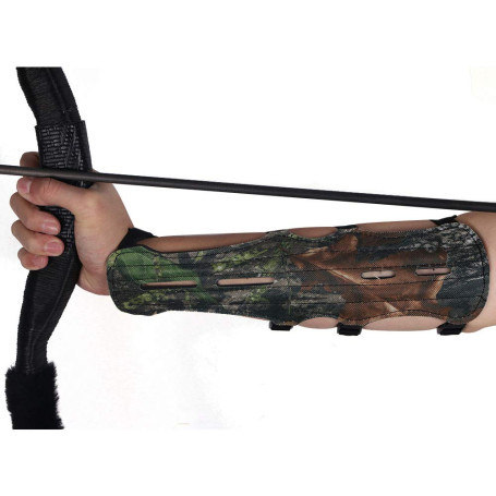 Namvo Protection de Bras réglable en Cuir pour tir à l'arc - Camouflage - 4 Sangles et Protection des Doigts en Silicone