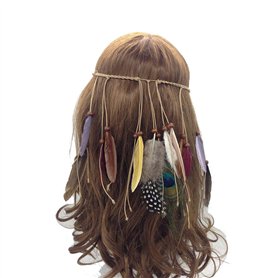 Jurxy Bandeau réglable en Plumes de Paon Plume de Fuite Indienne Coiffe d'armure bohémienne Headpieces avec des Perles de Gland