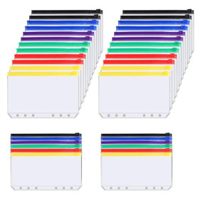 24 Pièces Pochettes Classeur A5 Taille Pochette Zip 6 Trous Pochette Transparente Plastique Dossiers Imperméable sac à Feuilles