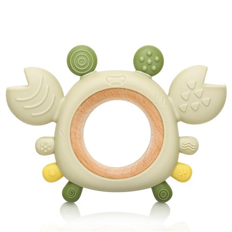 CLDY Anneau de Dentition Bébé & Hochet Éveil Sensoriel - Jouet de Dentition en Silicome Alimentaire + Bois Naturel (Sans BPA) -