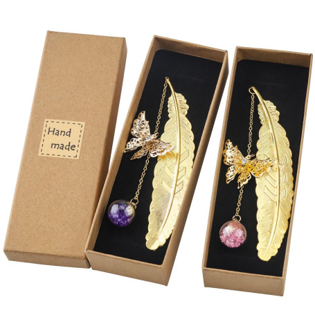 FYSL Lot de 2 marque-pages en métal avec plume en forme de papillon - Pour anniversaire