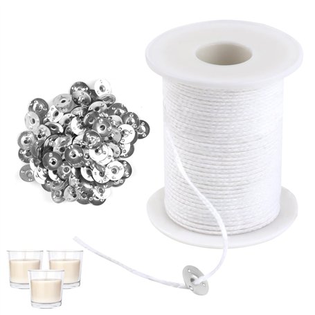 61m Mèche de Bougie，Kit de Fabrication de Bougie avec 61m Mèche pour Bougie 100 Pièces Base de Mèche de Bougie ，pour Bougies Cot