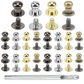 PLCatis 80 Pièces Bouton de Col à Vis 5mm en Alliage de Zinc Rivets pour Cuir Decoratif en Quatre Couleurs pour Fixation et Répa