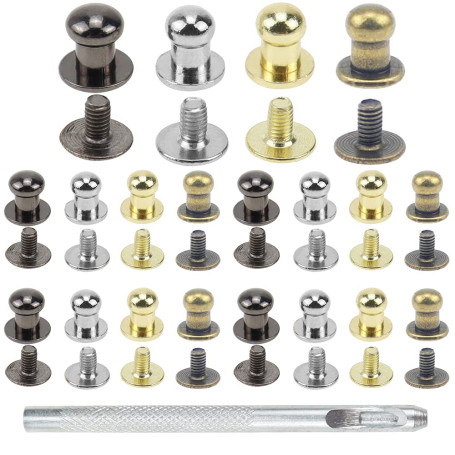 PLCatis 80 Pièces Bouton de Col à Vis 5mm en Alliage de Zinc Rivets pour Cuir Decoratif en Quatre Couleurs pour Fixation et Répa