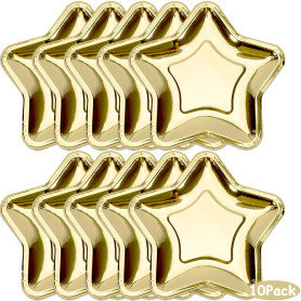 Lot de 10 assiettes en carton jetables en forme d'étoile dorée de 17