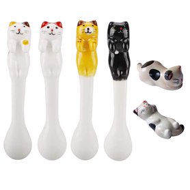 Smavles Cuillères à Thé 4 Pcs Cuisine à Domicile Cuillère à Café Céramique Cuillère à Chat et 2 Repose Baguettes pour Thé
