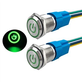 Aiqeer 2 Pièces 16 mm Commutateur Bouton-Poussoir Auto-Bloquant