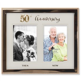 Lawrence Frames Cadre photo double en métal doré pour 50e anniversaire de mariage 10 x 15 cm