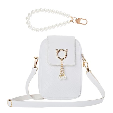 1 Poche De Téléphone Mobile Blanc Et 1 Pendentif
