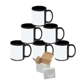 MR.R 11 oz ensemble de 6 tasses à café de sublimation en céramique noire pleine couleur avec patch de transfert thermique blanc