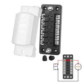 Jtron boitier fusible 12v auto 6 voies boite fusible pour ATO/ATC 1-20A fusible DC32 V M5 connecteur à vis porte-fusible avec fu