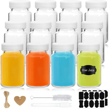 BBWELL Lot de 12 Petite Bouteilles en Verre Réutilisables