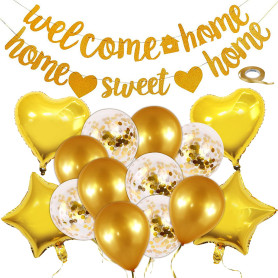 16 Pièces Bannière à la Maison de Bienvenue Ballon Welcome Home Famille Décoration Bannière Paillettes bannière Bunting pour Déc