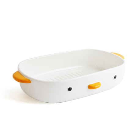 TULANDOT Joli plat à gratin en céramique en forme de canard - Moule à gâteau en porcelaine blanche - 7 x 10 cm - Avec poignées -