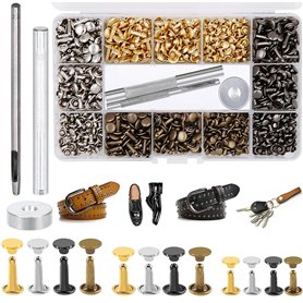 480 Ensemble Rivets en Cuir 4 Couleurs Double Cap Rivets pour Cuir 3 Tailles Double Rivet Goujons Tubulaires en Métal pour Brico