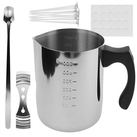 Casserole de cire de bougie - 900 ml - En acier inoxydable - Avec graduation - Avec poignée résistante à la chaleur - Avec cuill