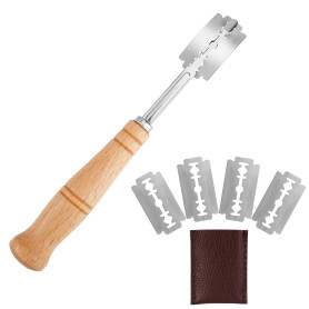 ISIYINER Lame a Pain Bread Poignée Bois Couteau a Pain Manche en Bois avec 5 Lames de Rechange pour le Bricolage Cuisson Cuisine