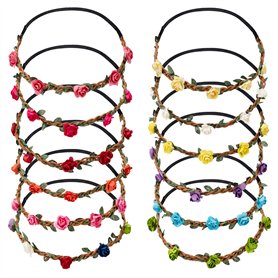 Fleur Bandeau Multicolore Dame Fille Couronne de Fleurs de Bandeaux de Guirlandes Florales pour Fête de Mariage Festival 12 Pièc