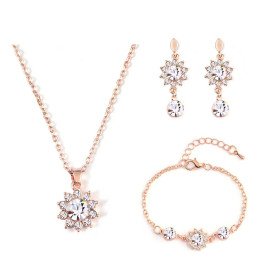 QKEPCY Ensemble de Bijoux Tournesol pour Femme Cristal Incrusté Or Rose Fleur Pendentif Réglable Collier Boucles D'oreilles Brac