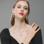 QKEPCY Ensemble de Bijoux Tournesol pour Femme Cristal Incrusté Or Rose Fleur Pendentif Réglable Collier Boucles D'oreilles Brac