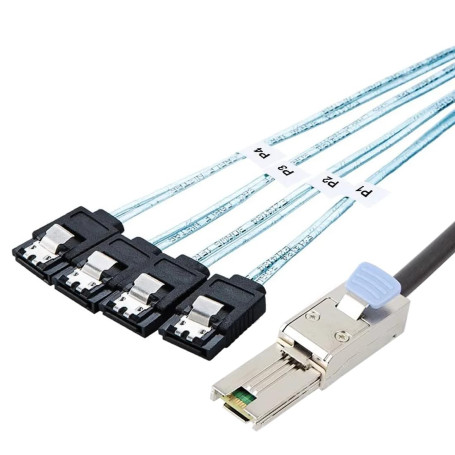 Bolwins P84CS Câble répartiteur Mini SAS 26P SFF-8088 vers 4 SATA 1 m – Câble de données Mini SAS vers SATA pour disque dur