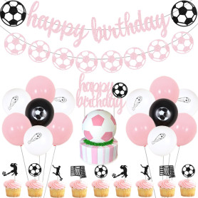 Sursurprise Décorations de fête d'anniversaire de football pour filles - Bannière d'anniversaire rose - Guirlande de ballons pou