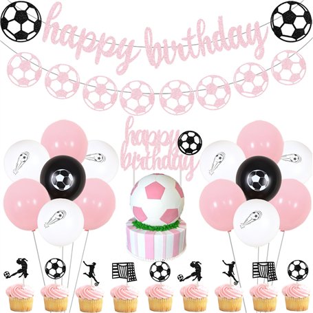 Sursurprise Décorations de fête d'anniversaire de football pour filles - Bannière d'anniversaire rose - Guirlande de ballons pou