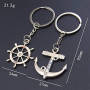 ARFUKA Lot de 2 porte-clés en métal avec pendentif en forme d'ancre et gouvernail pour homme et femme