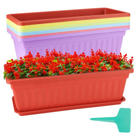 ZOENHOU Lot de 6 jardinières rectangulaires en plastique de 43 cm avec plateaux et 30 étiquettes vertes pour rebord de fenêtre