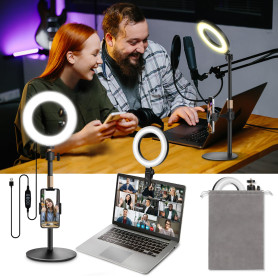 Railee Ring Light avec Trépied et Clip 6" Anneau Lumineux de Table avec Support et Support de Téléphone Lumière pour Vidéoconfér