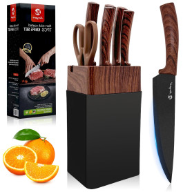 Kezidhp Ensemble de 7 Couteaux de Cuisine avec Bloc - Lames en Acier Inoxydable Aiguisées
