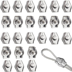 RXKFIGX 24 Pièces Pince Câble en Acier Inoxydable de Câble Métallique Pinces pour Filin Cadre de Câble Pince en Acier Serre Cabl