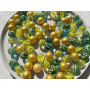FAIRY TAIL & GLITZER FEE Lot de 100 billes multicolores en verre - Mélange doré et vert - 16 mm - Grand jeu de billes - Décorati