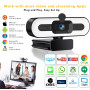 GKEAPZA Webcam avec microphone à lumière annulaire - Caméra Web streaming 1080P Full HD Pro pour PC, Mac, ordinateur portable, o