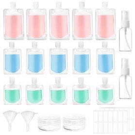 AMANMAN 23 Pièces Pochettes de Voyage Vides Rechargeables 100/50/30ml Bouteilles de Voyage Cosmetique Étanches Sac d'emballage d