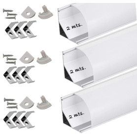 Profil aluminium pour bande LED avec diffuseur opaque PACK 6 mètres avec support de montage angulaire L