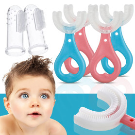 6 Pcs Brosse à Dent Enfant en Forme de U pour Enfant et Bébé avec Tête en Silicone
