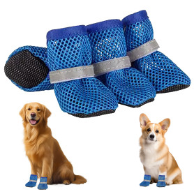 CUVZORA 4 Chaussures pour Chien d'Été en Maille Respirante - Anti-Dérapantes avec Bandes Réfléchissantes
