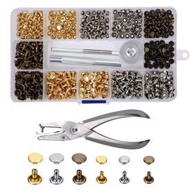 Rivets en Cuir 240 Ensemble 2 Tailles Double Rivet Goujons Tubulaires en Métal avec 3 Pièces Outil de Fixation et Punch Pince po