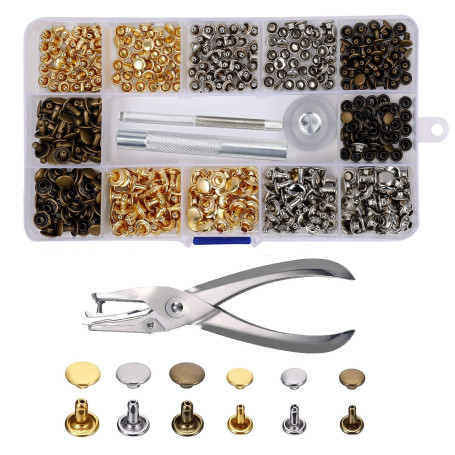 Rivets en Cuir 240 Ensemble 2 Tailles Double Rivet Goujons Tubulaires en Métal avec 3 Pièces Outil de Fixation et Punch Pince po