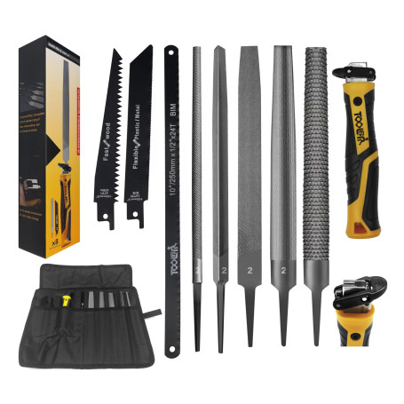 Magicbox Lot de 8 limes professionnelles en métal et bois - Avec poignée en caoutchouc - Pour métal