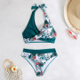 MLPKOI Maillots de Bain Femme 2 Pièces Gainant Ventre Plat Taille Haute Ensembles avec Attaches Bikini Set Push Up Col V Été Pla